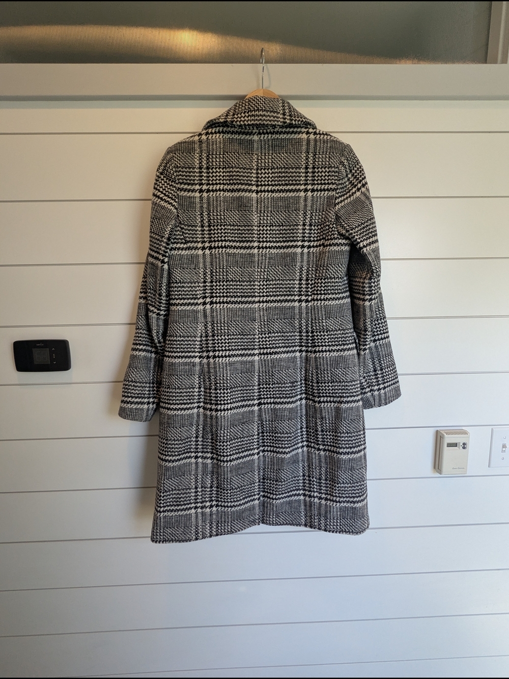 Sam Edelman Wool Blend Peacoat Houndstooth Size Small Black White Grey - Picture 11 of 14